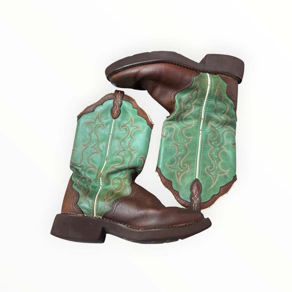 Justin Gypsy Raya Western Boots Brown Green Square Toe